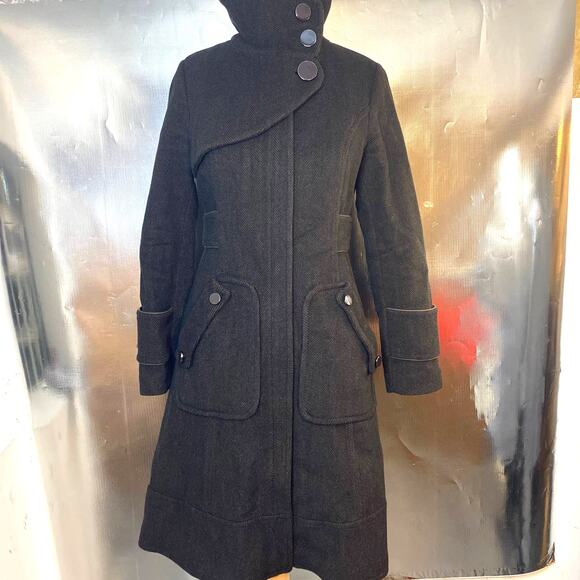 Soia & Kyo Wool Coat Medium Button Up Funnel Neck Pea Coat - Picture 5 of 16